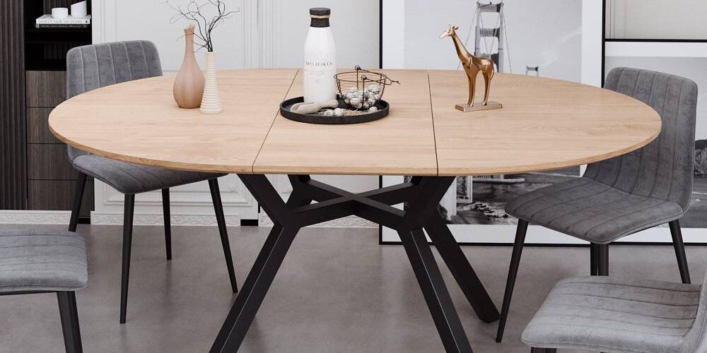 Wooden Surface Expandable Oval Dining Table