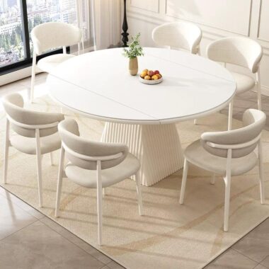 round extendable sintered stone wooden dining table