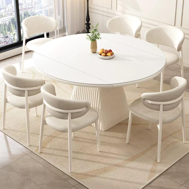 round extendable sintered stone wooden dining table