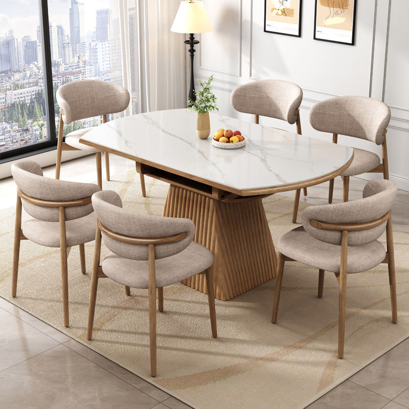 round extendable sintered stone wooden dining table