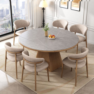 round extendable sintered stone wooden dining table
