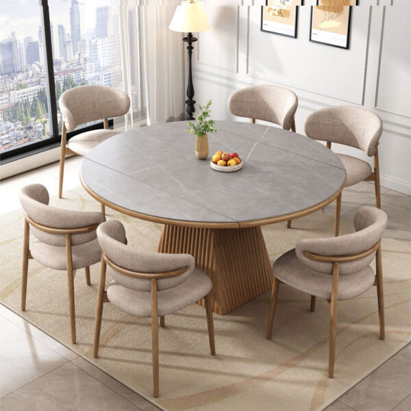 round extendable sintered stone wooden dining table