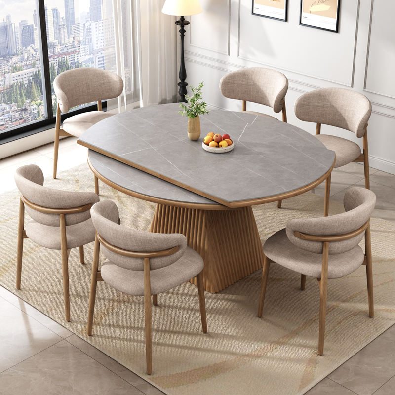 round extendable sintered stone wooden dining table