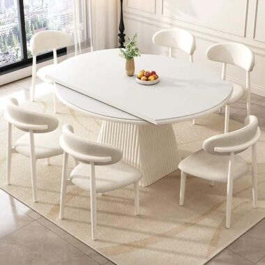 round extendable sintered stone wooden dining table