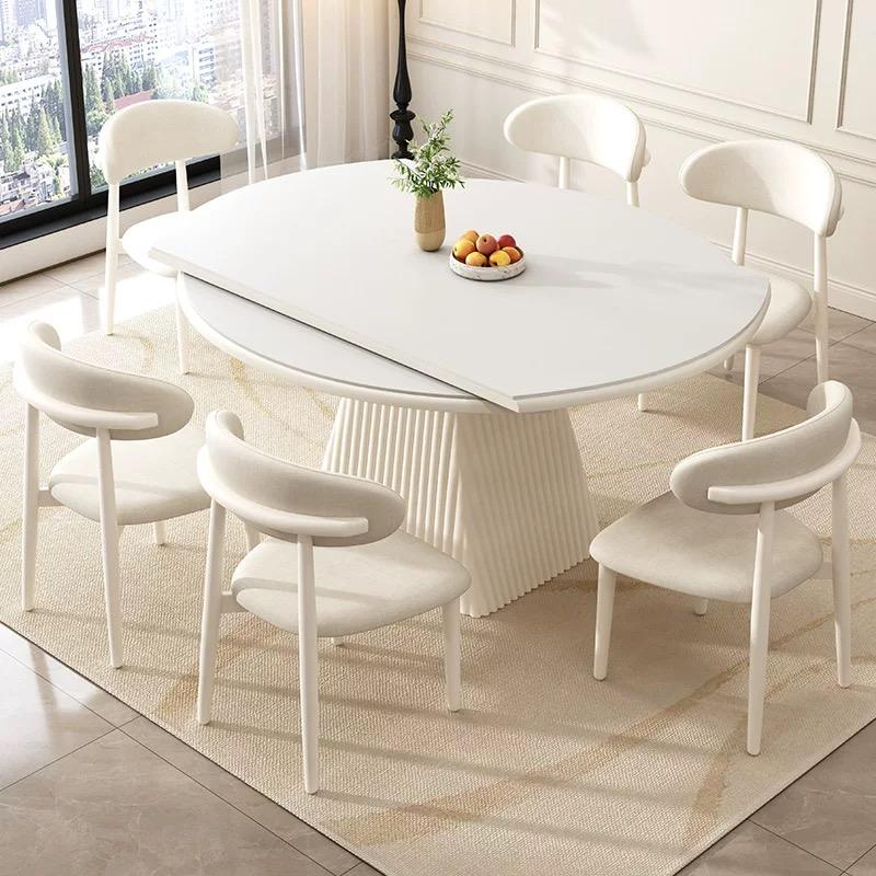 round extendable sintered stone wooden dining table