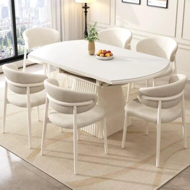 round extendable sintered stone wooden dining table