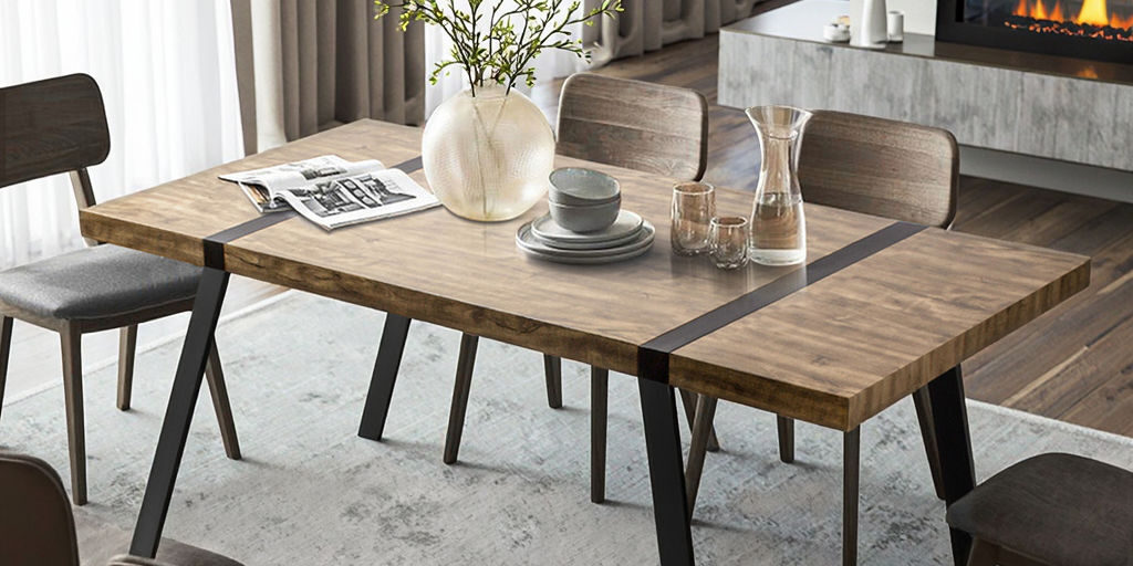 rectangular extendable walnut oak wood dining table