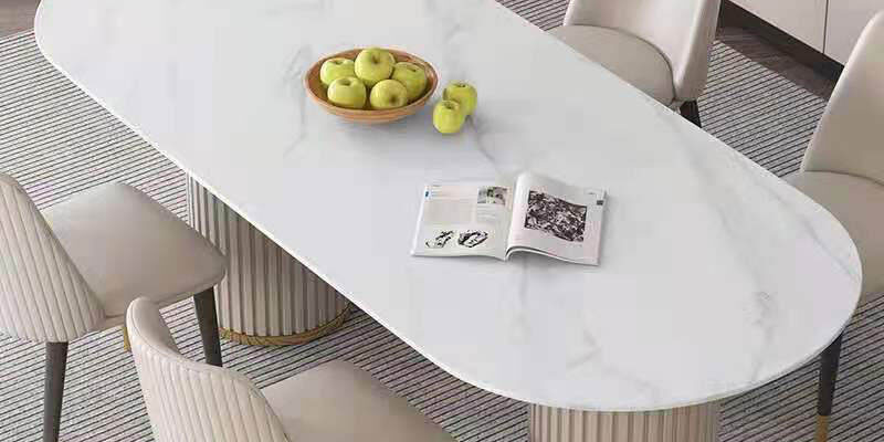Modern oval cream marble dining table