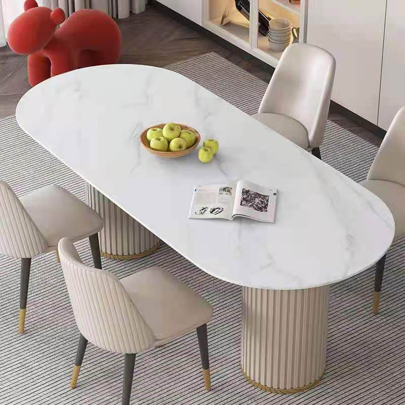 Modern oval cream marble dining table