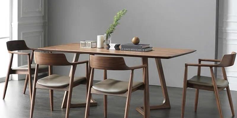 Solid wood rectangular log dining table