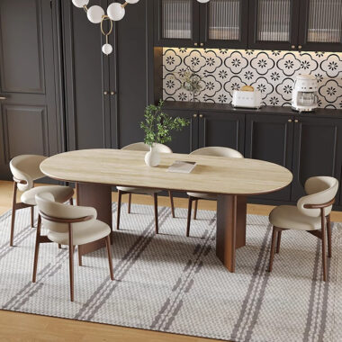 Solid wood and marble dining table set