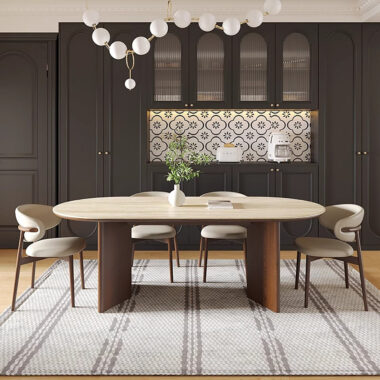 Solid wood and marble dining table set