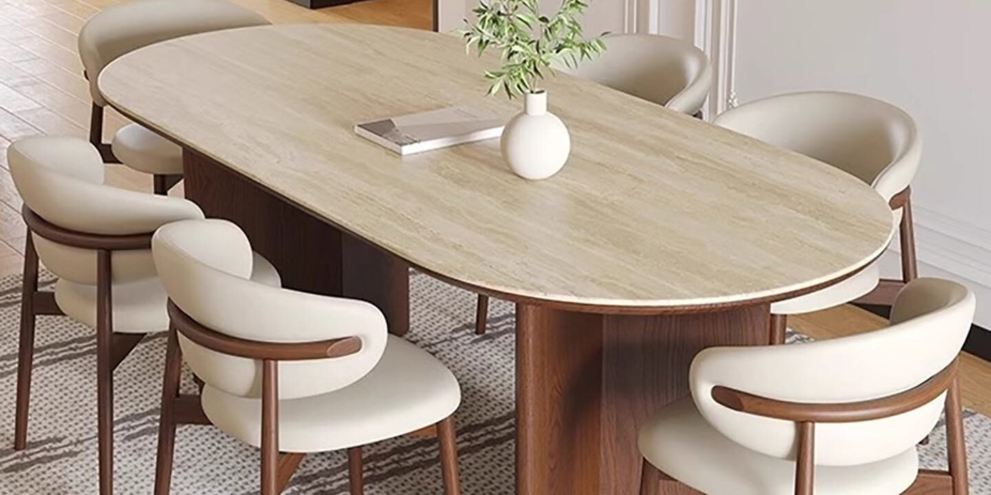 Solid wood and marble dining table set