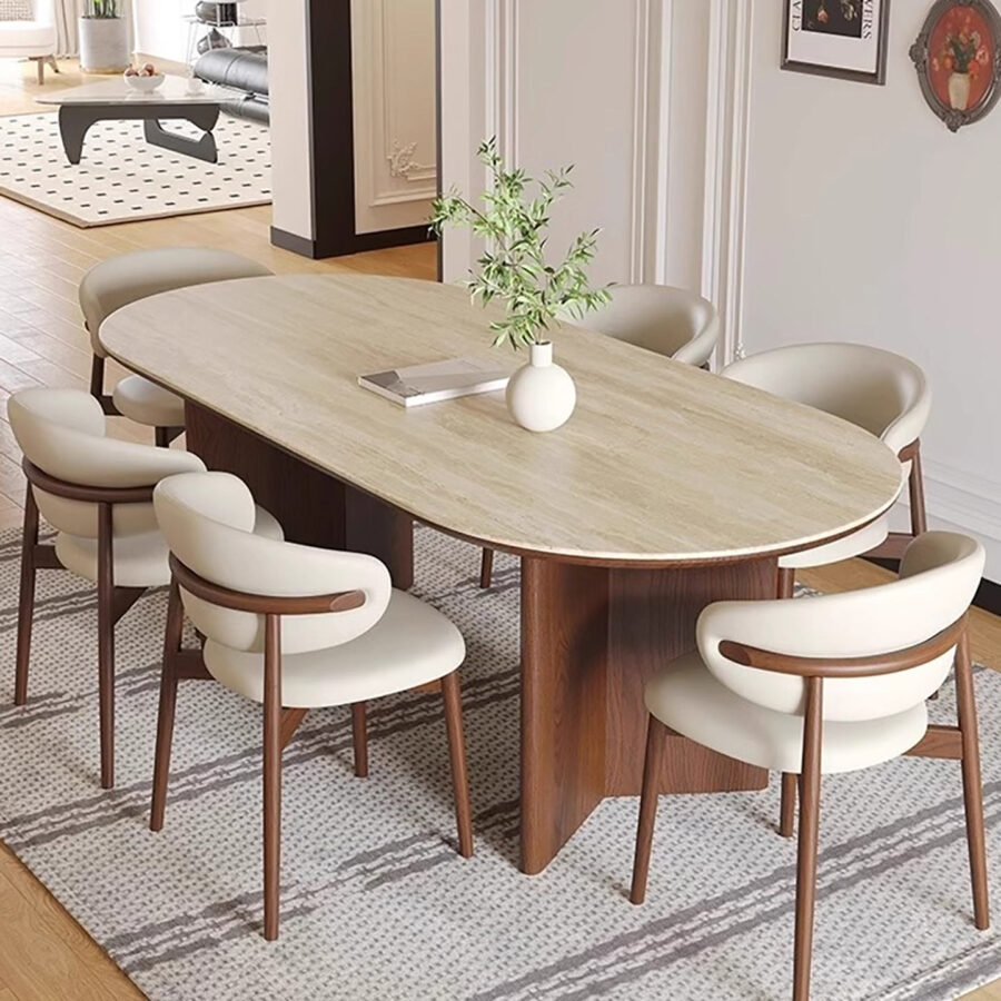 Solid wood and marble dining table set