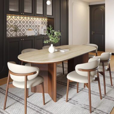 Solid wood and marble dining table set